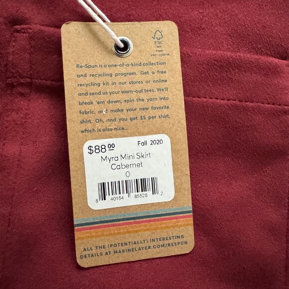 Marine Layer Myra Mini Skirt Cabernet Button Front Pockets sz 0 new - Picture 6 of 10